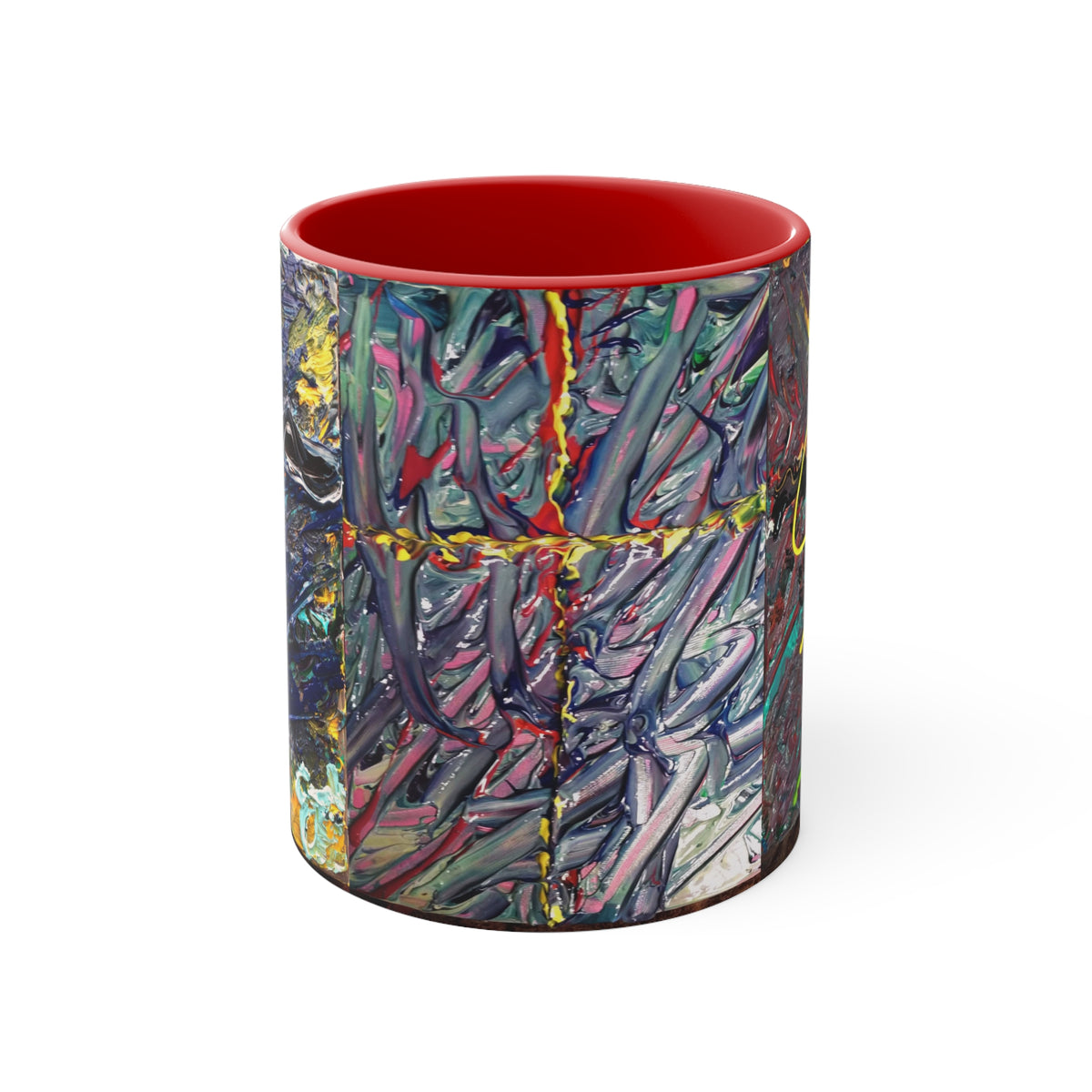 Abstract Cross Accent Mug — Colorful Textured Canvas Ceramic Coffee Cup