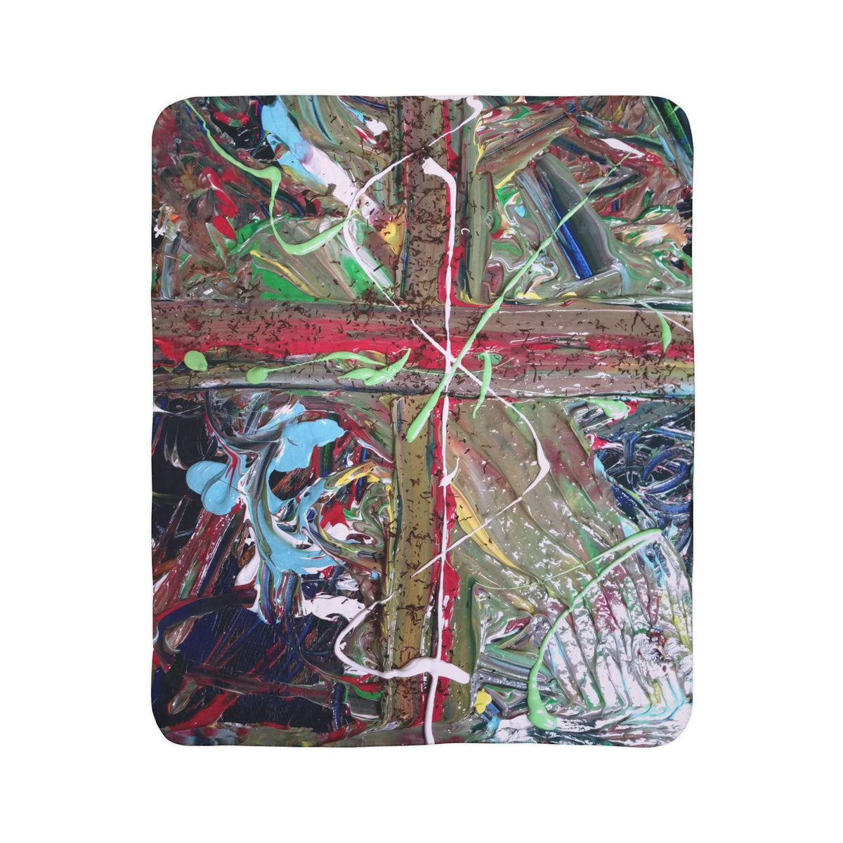 Abstract Cross Sherpa Blanket — Colorful Painterly Fleece Throw