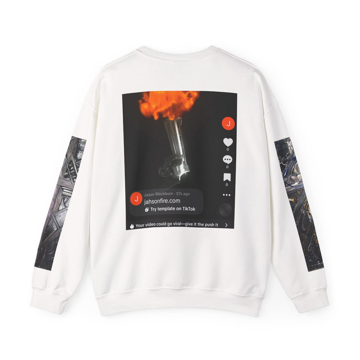 Crewneck Sweatshirt — Vintage Text & Fiery Glass Art Graphic