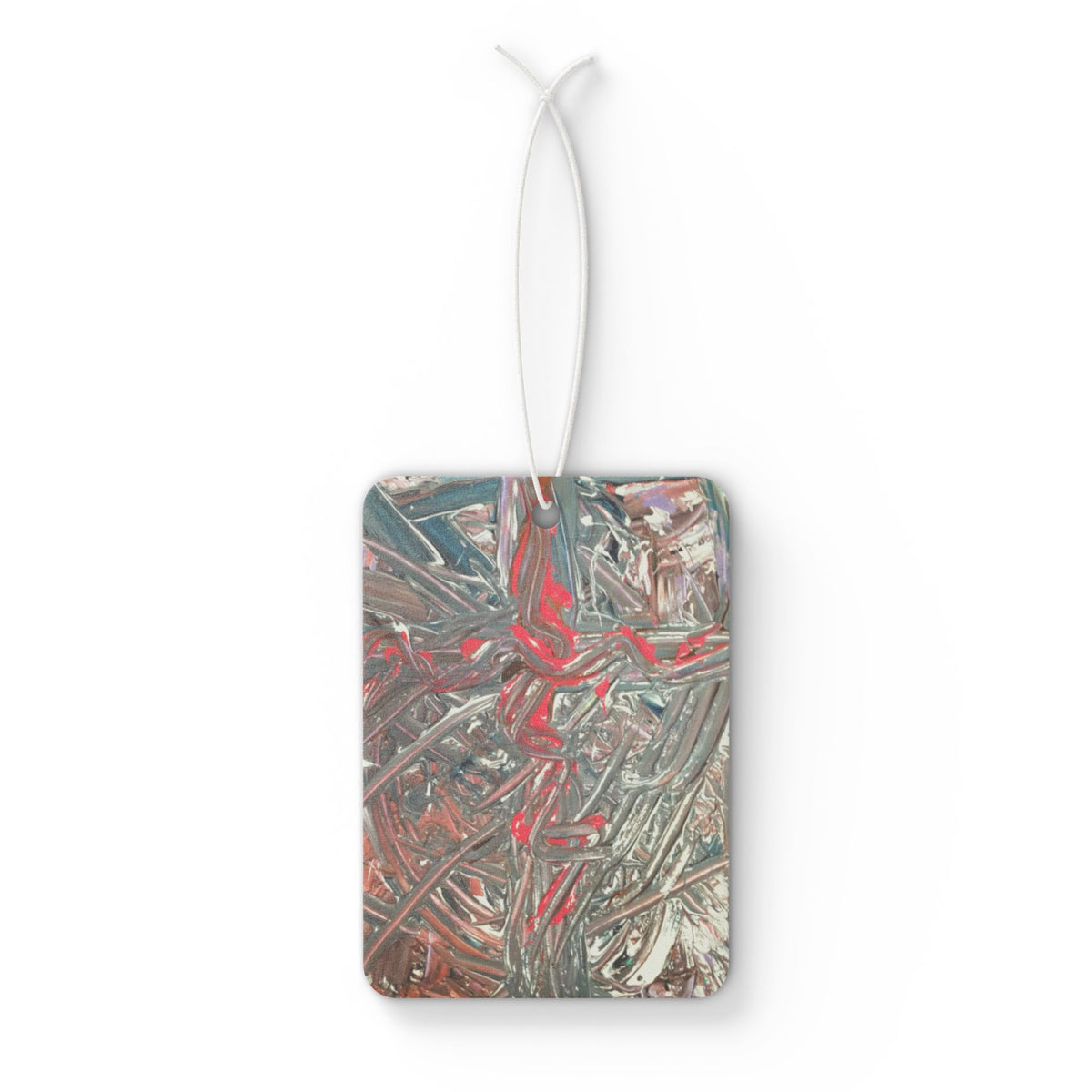 Abstract Metallic Swirls Car Air Freshener — Artistic Red & Silver Scented Hanging Tag