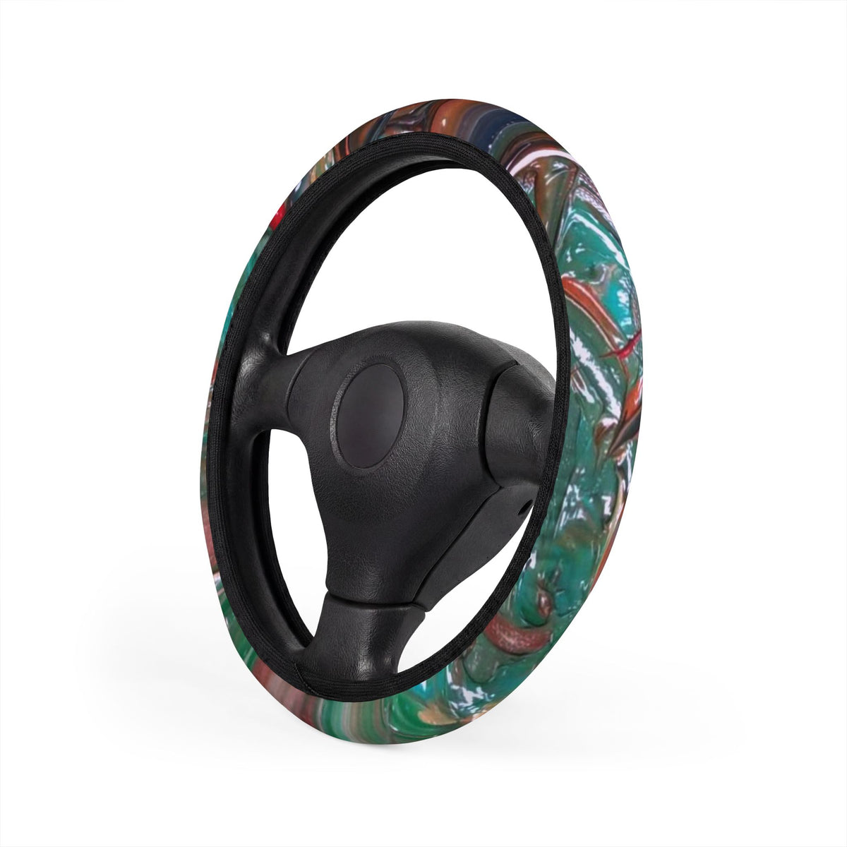 Steering Wheel Cover — Marble Swirl Teal & Burgundy Car Grip