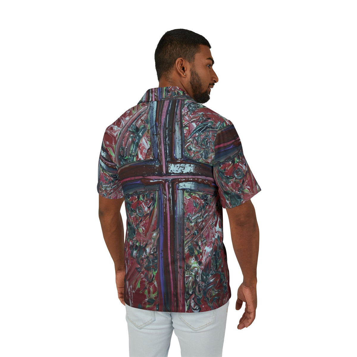 Abstract Cross Pattern Hawaiian Shirt – Men's Artistic Camp Shirt