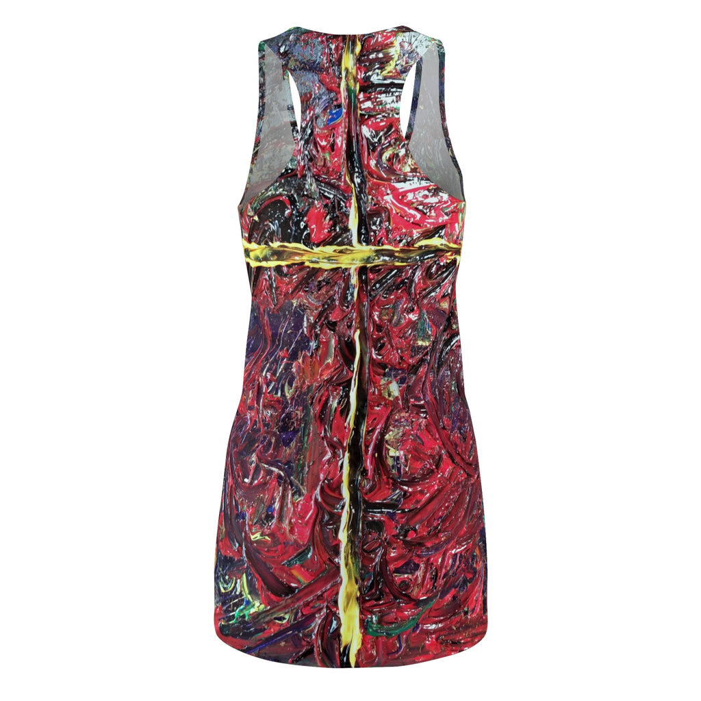 Racerback Dress — Abstract Red & Gold Cross Art Print
