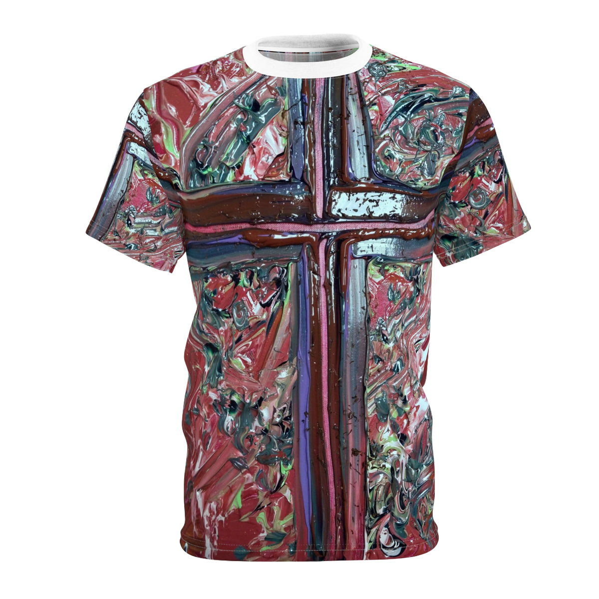 Cross Abstract All-Over Print Tee — Modern Christian Art Shirt