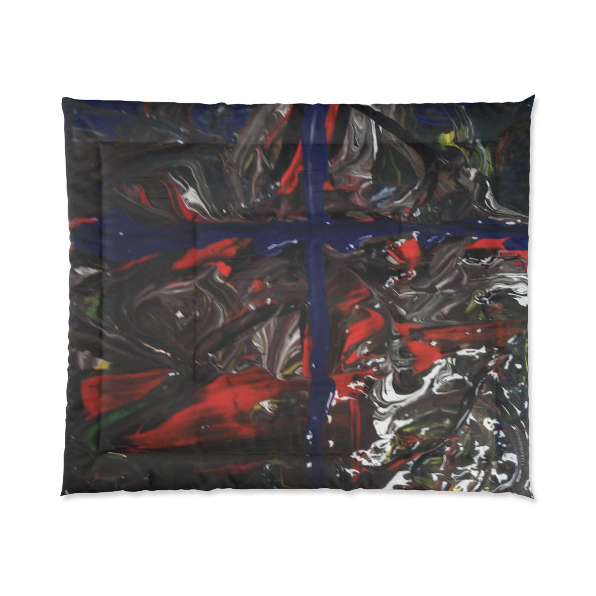 Abstract Nightfall Comforter — Dark Swirl Red & Blue Modern Bedding
