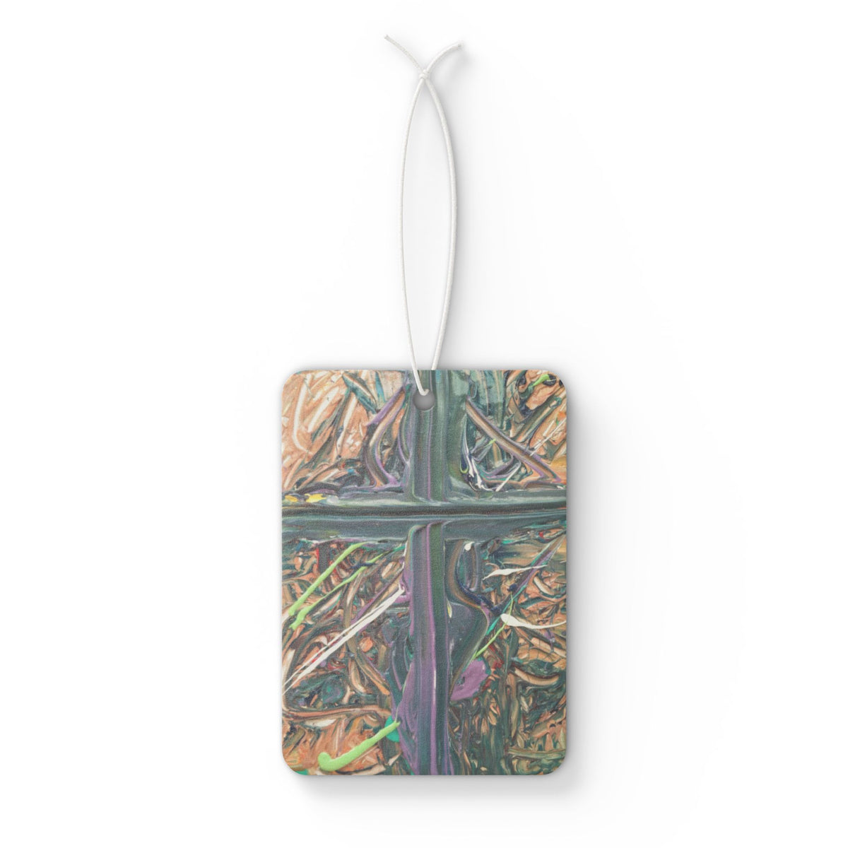 Abstract Nature Cross Car Air Freshener — Earthy Wood & Green Vibe Scented Ornament