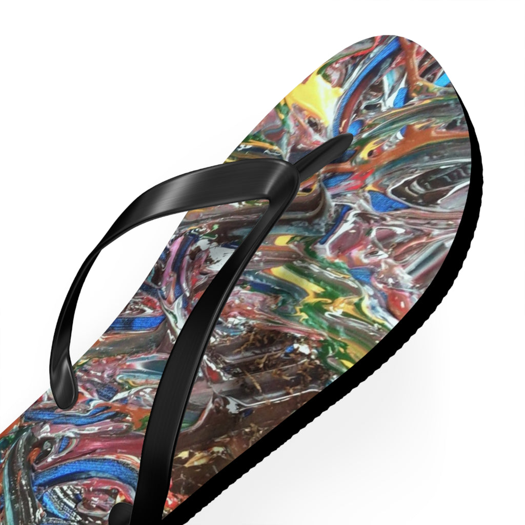 Abstract Paint Swirl Flip Flops — Colorful Artistic Beach Sandals