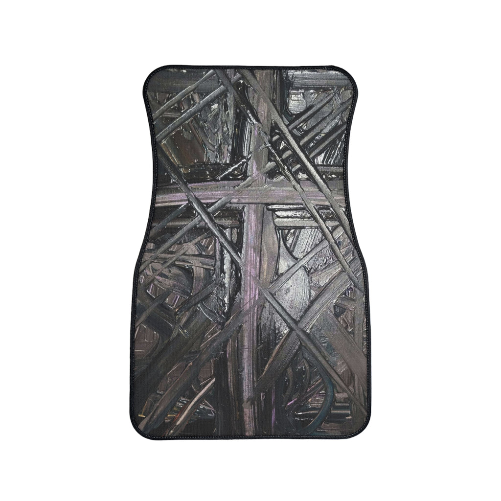 Abstract Industrial Car Floor Mat — Dark Metal Crosshatch Design