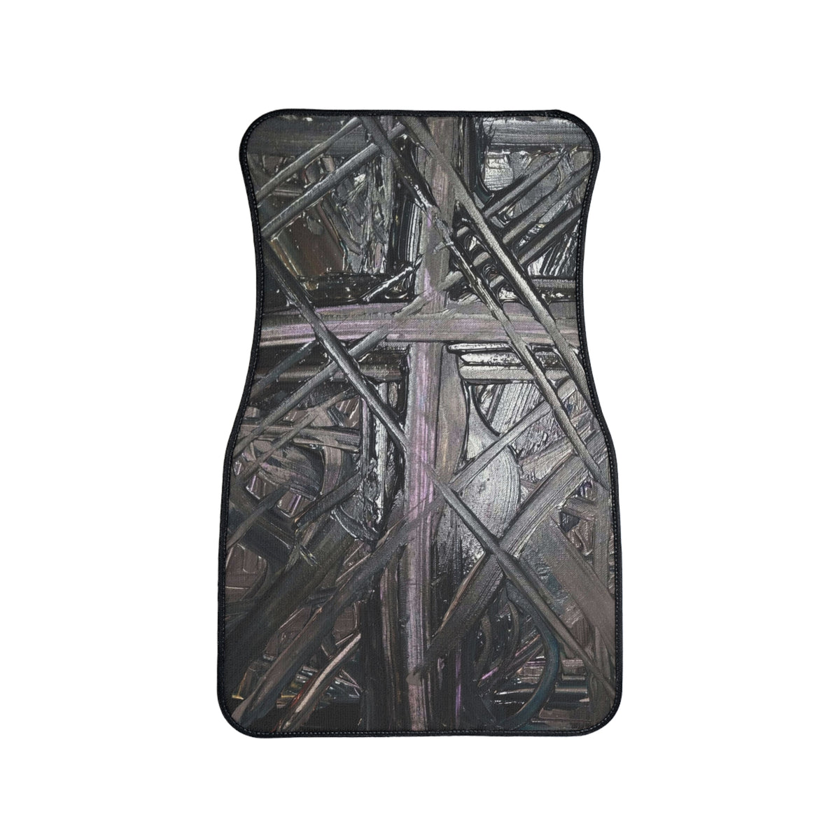 Abstract Industrial Car Floor Mat — Dark Metal Crosshatch Design