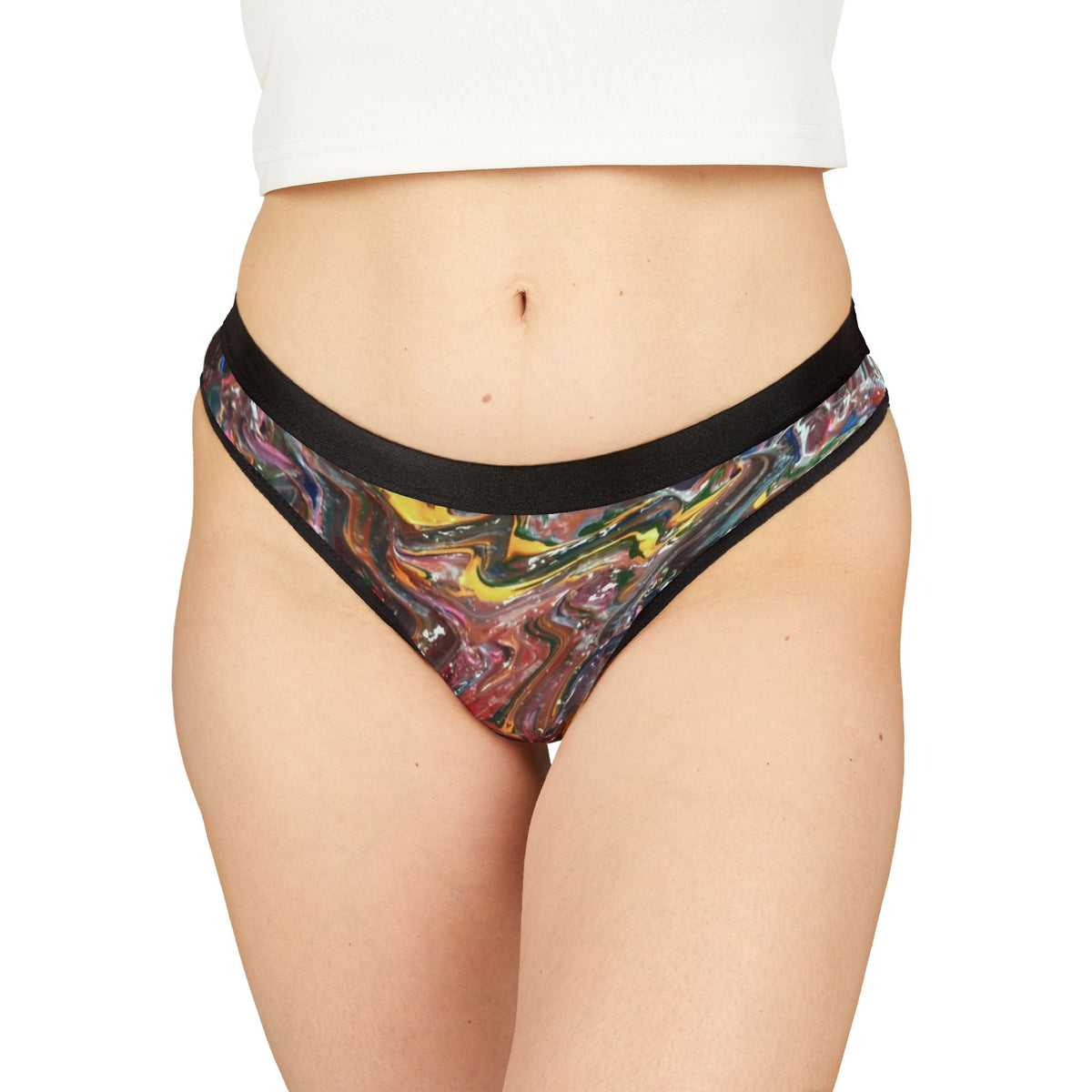 Women's Abstract Swirl Thong - Colorful Marble Print AOP Printify