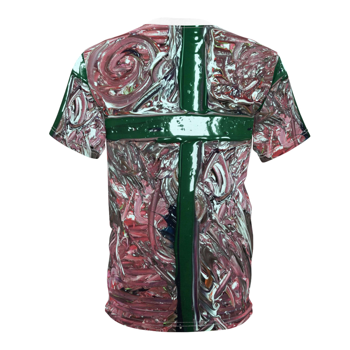 Cross Art Tee — Abstract Green Cross All-Over Print Shirt