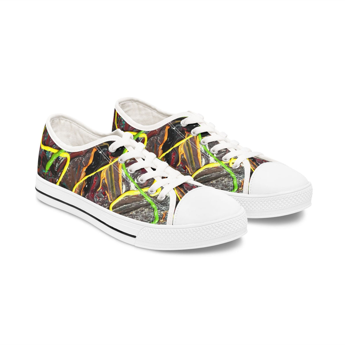 Abstract Neon Graffiti Low Top Sneakers — Women's Artistic Streetwear Printify