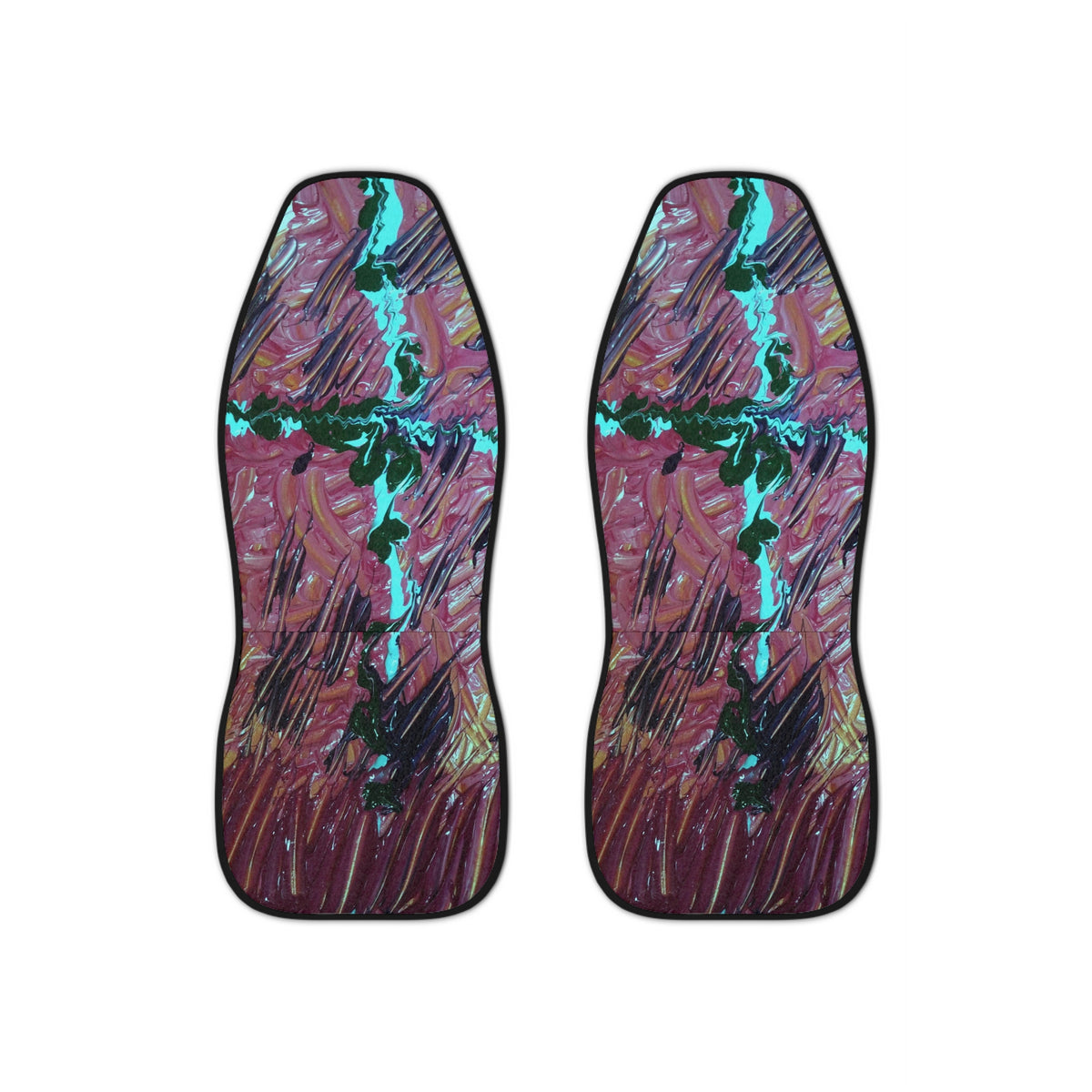 Abstract Maroon & Teal Car Seat Covers — Artistic Brushstroke Pattern