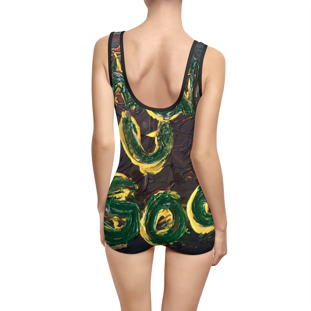 Vintage Green Swirl One-Piece Swimsuit — Retro Art AOP