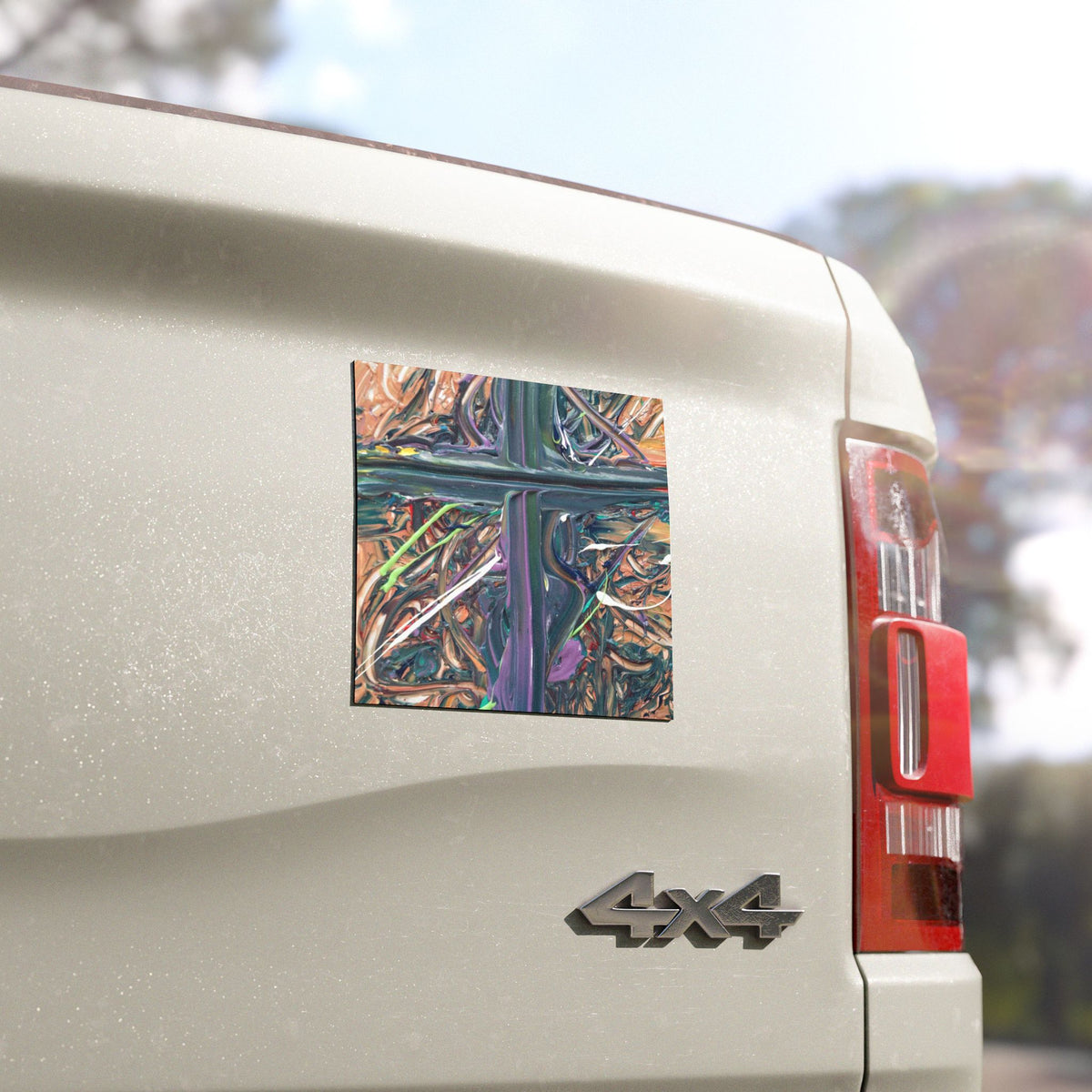 Abstract Resin Art Car Magnet — Colorful Swirl Cross Design