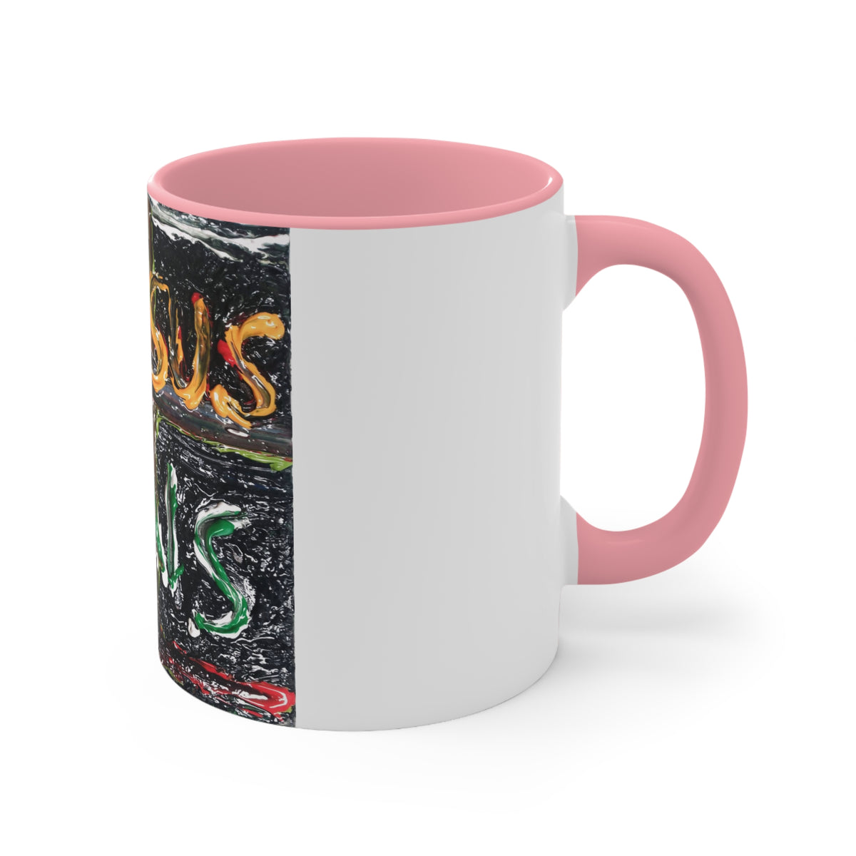 Jesus Heals Accent Mug — Inspirational Christian Coffee Cup (Pink Interior)
