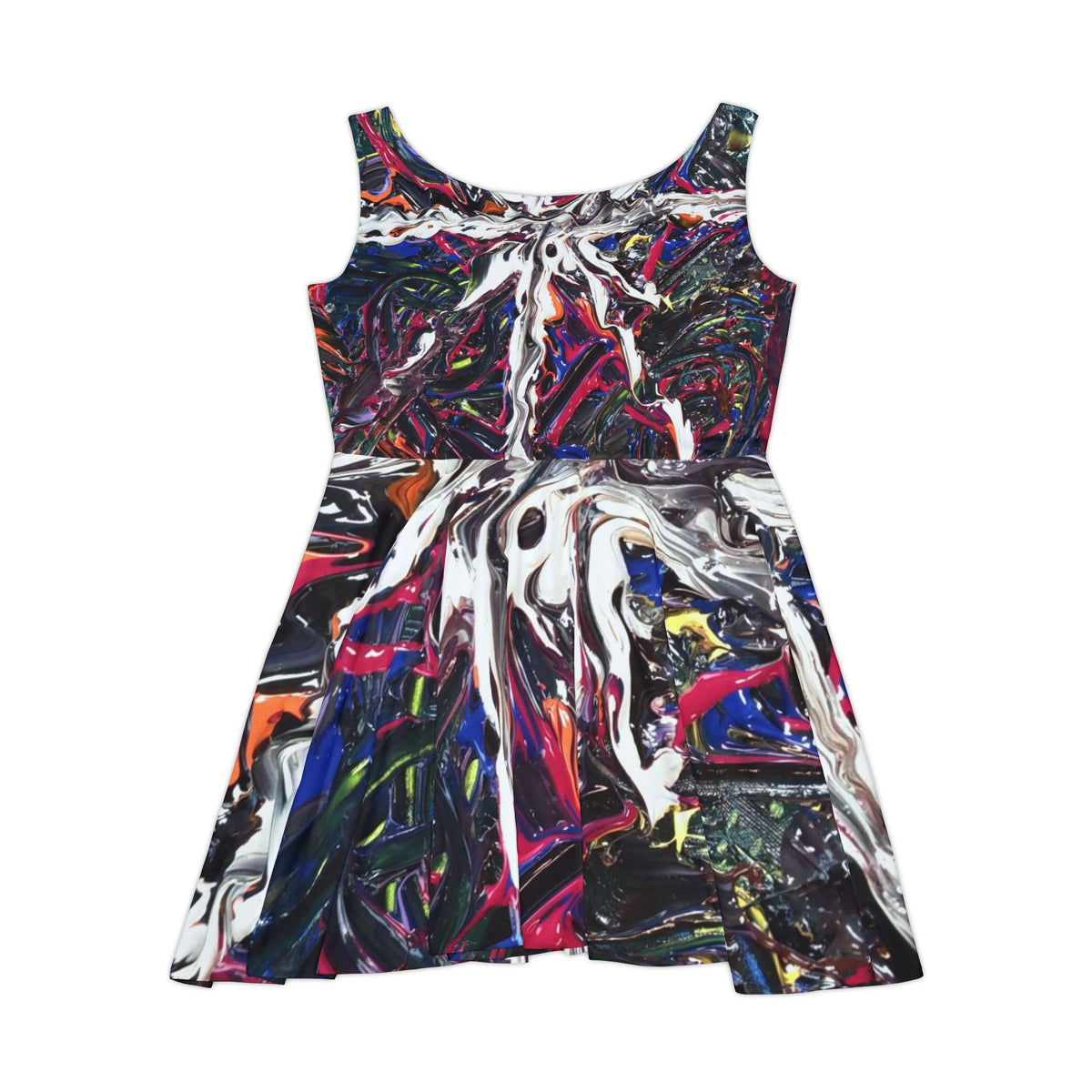 Abstract Paint Swirl Skater Dress — Colorful Artistic AOP Women's Dress