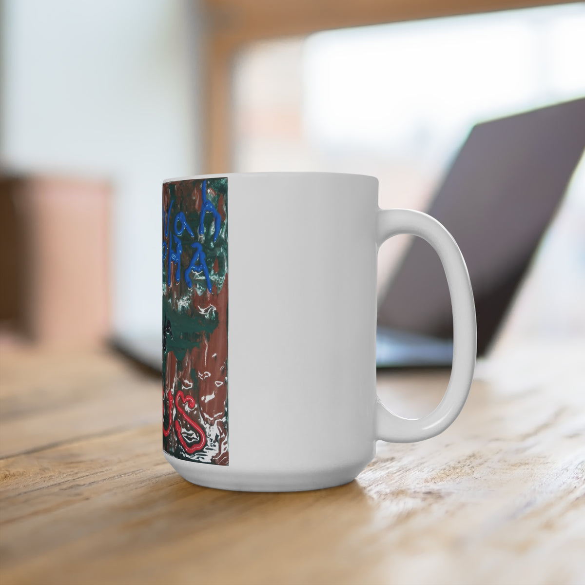 15oz Christian Faith Mug — 'Jesus' Colorful Abstract Prayer Design