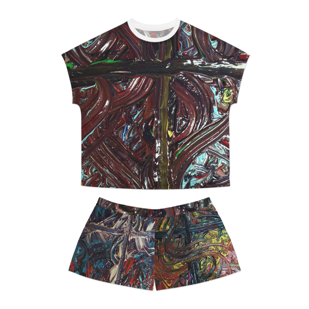 Abstract Art Women's Pajama Set — Colorful Textured AOP Shorts & Top