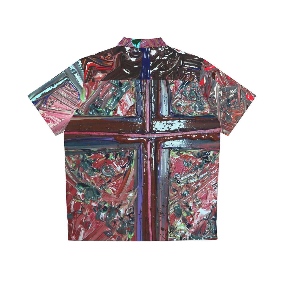 Abstract Cross Print Hawaiian Shirt — Bold Artistic AOP Button-Up for Men