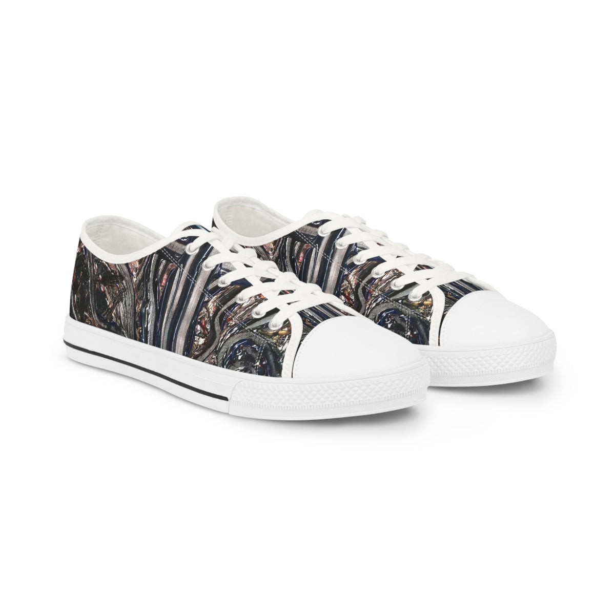 Low Top Sneakers — Dark Abstract Stripes Casual Shoes