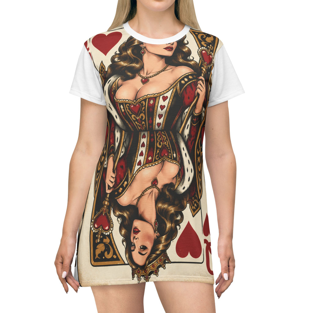 Queen of Hearts Playing Card T-Shirt Dress
