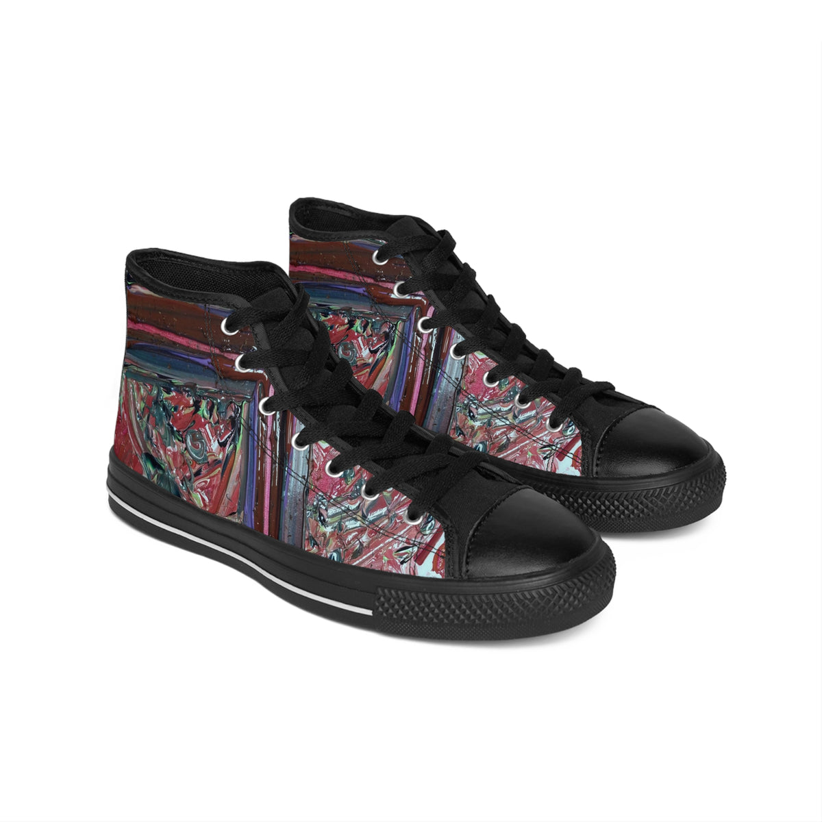 Abstract Red Frame High-Top Sneakers — Men's Classic Canvas Shoes