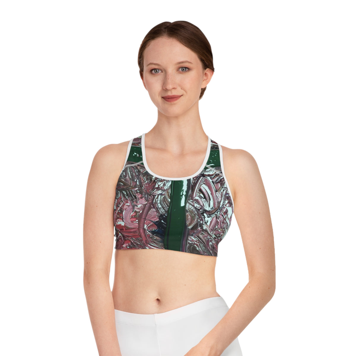Abstract Floral Crush Sports Bra — All-Over-Print Athletic Crop Top