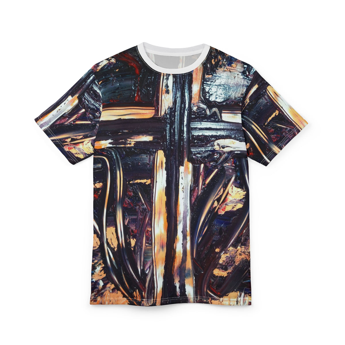 Abstract Oil Paint Cross Tee — All-Over Print Artistic T-Shirt