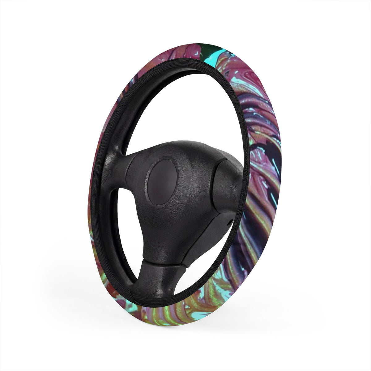 Iridescent Marble Car Steering Wheel Cover — Colorful Abstract Grip