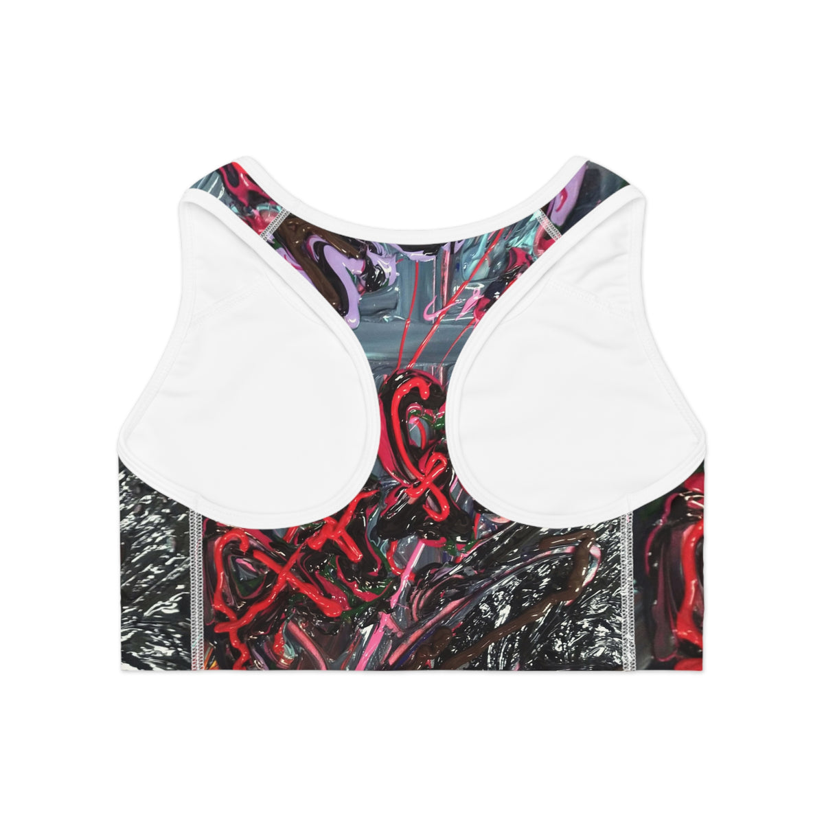 Abstract Red Heart All-Over-Print Sports Bra — Valentine Athletic Crop Top