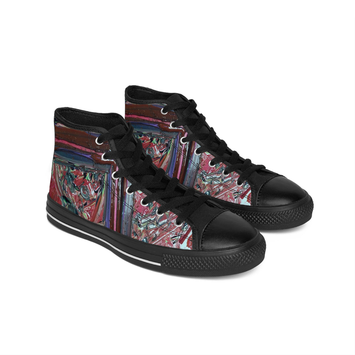 Women's High-Top Sneakers — Abstract Floral Frame Print