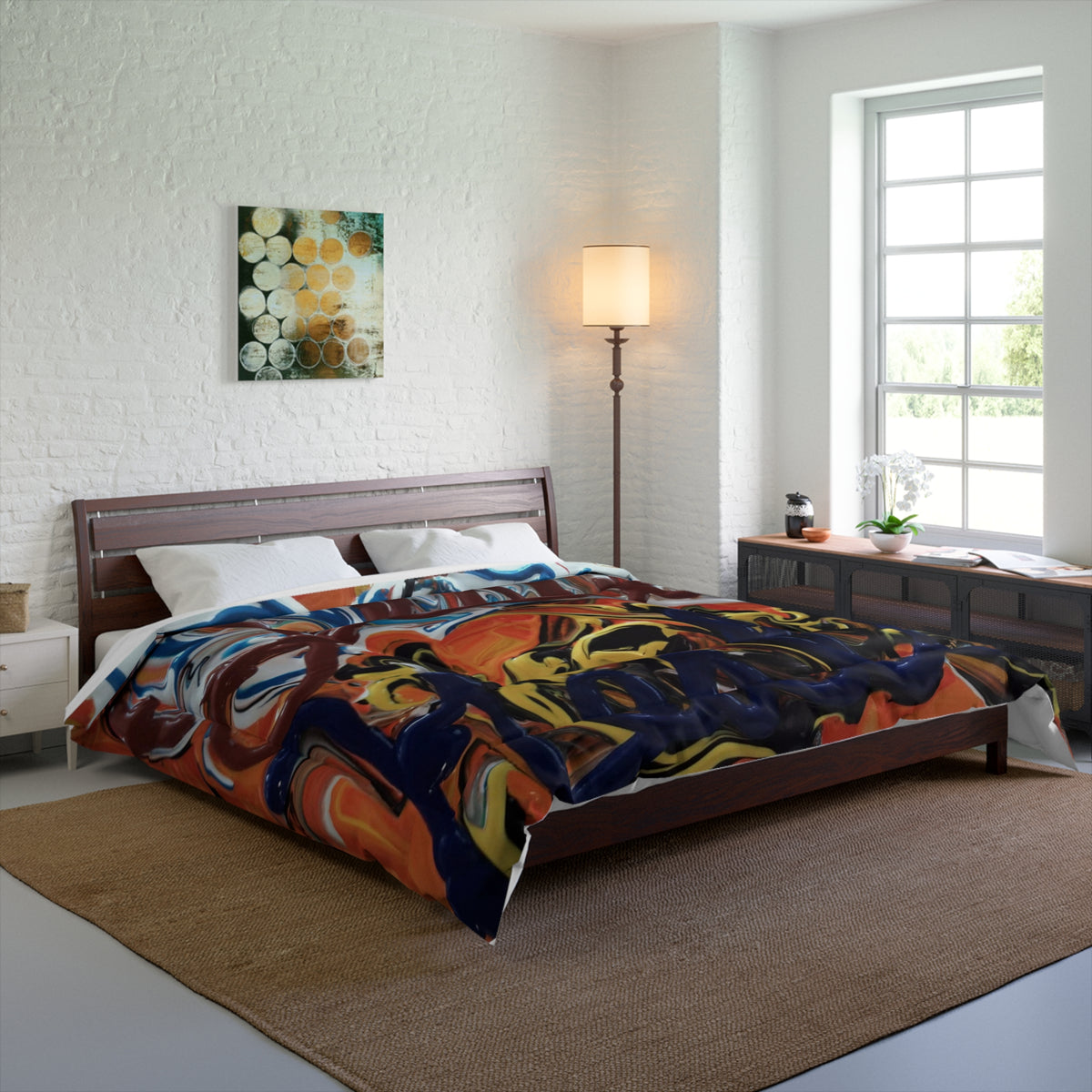 Jesus heals Abstract Swirl Comforter – Bold Red, Blue & Yellow Modern Art Bedding