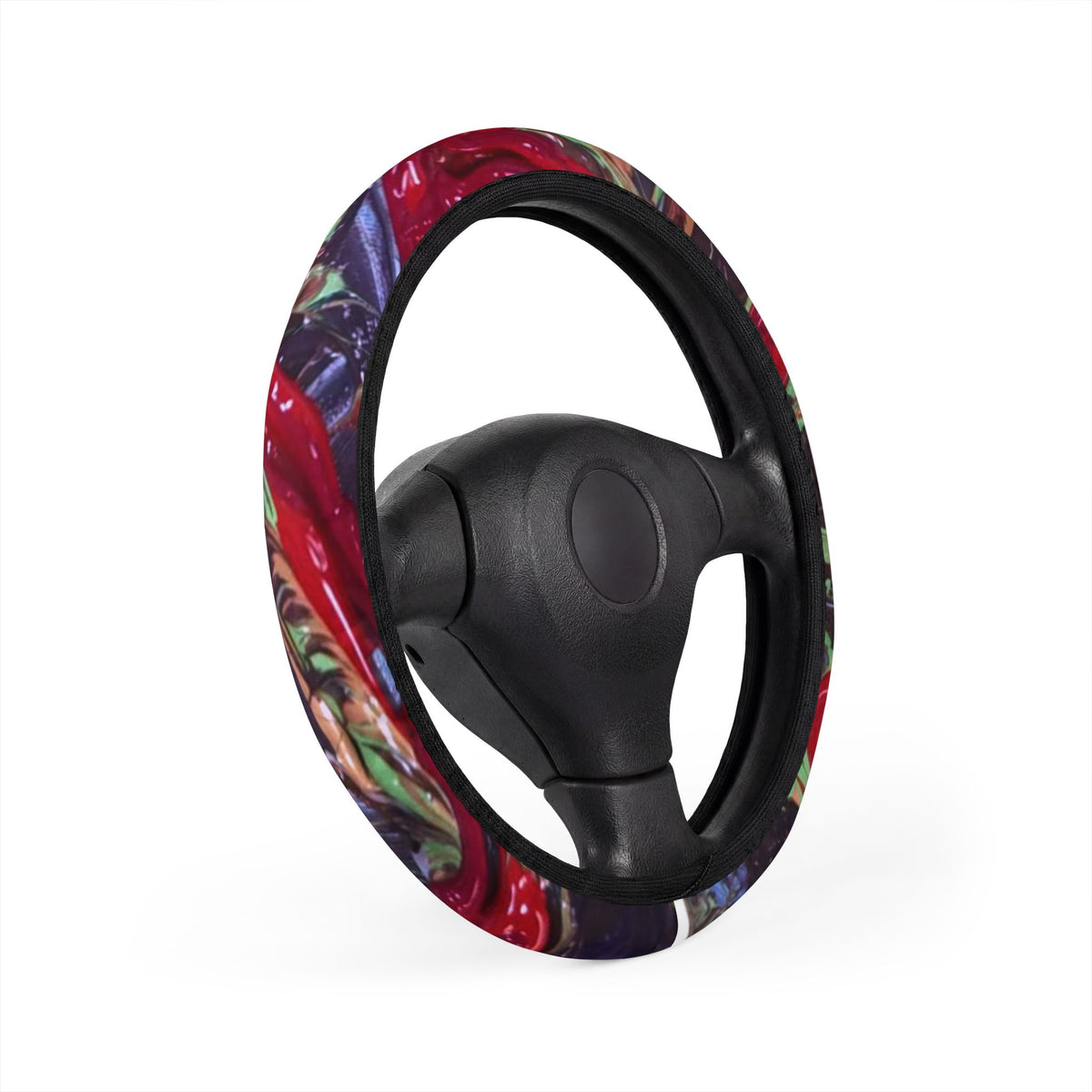 Floral Red & Purple Steering Wheel Cover — Vibrant Car Accessory