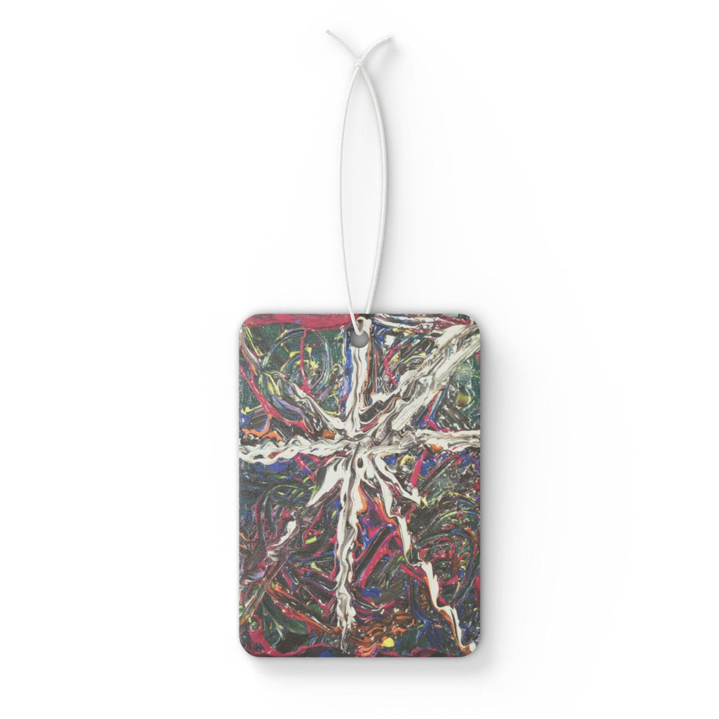 Abstract Cross Car Air Freshener – Colorful Psychedelic Splat Design