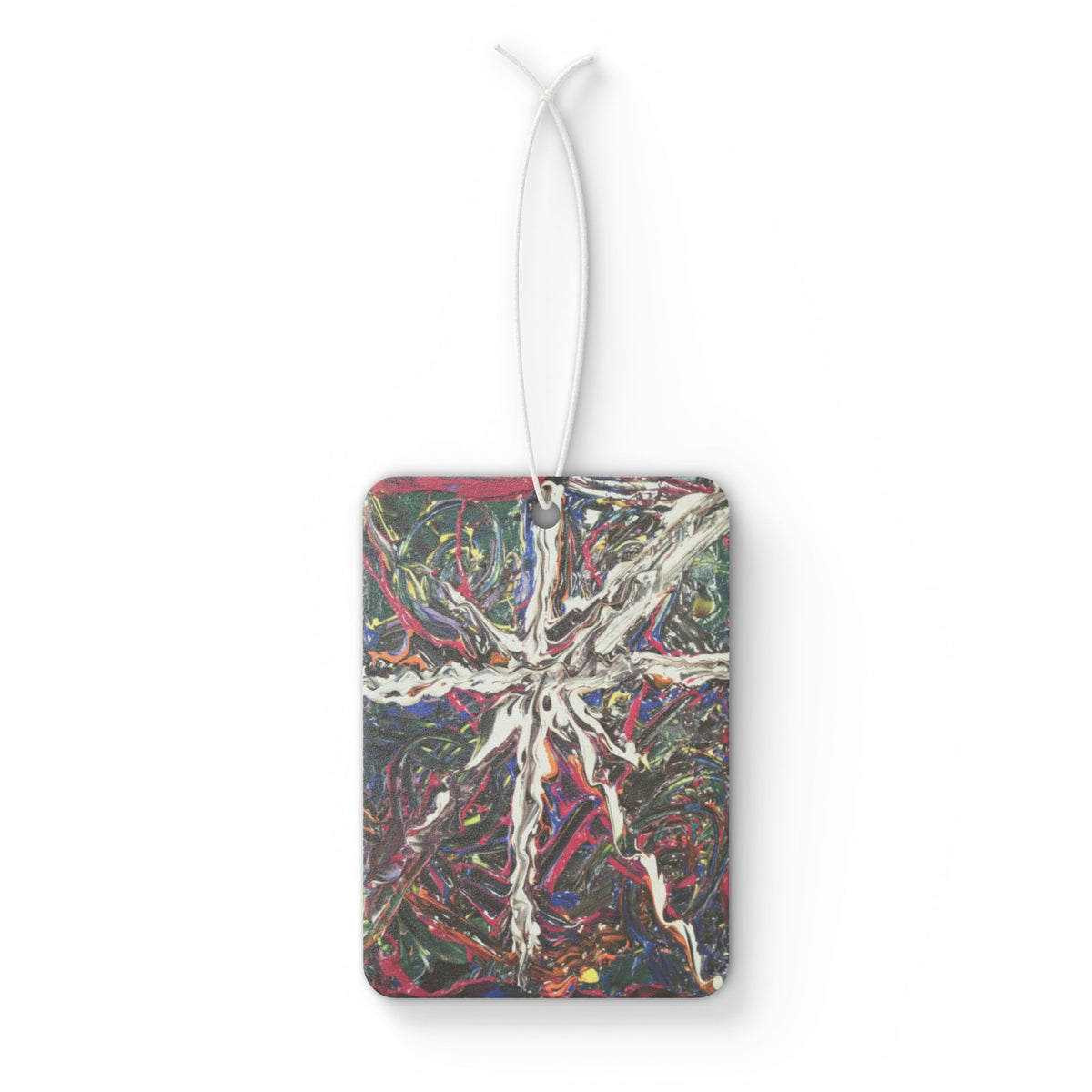 Abstract Cross Car Air Freshener – Colorful Psychedelic Splat Design