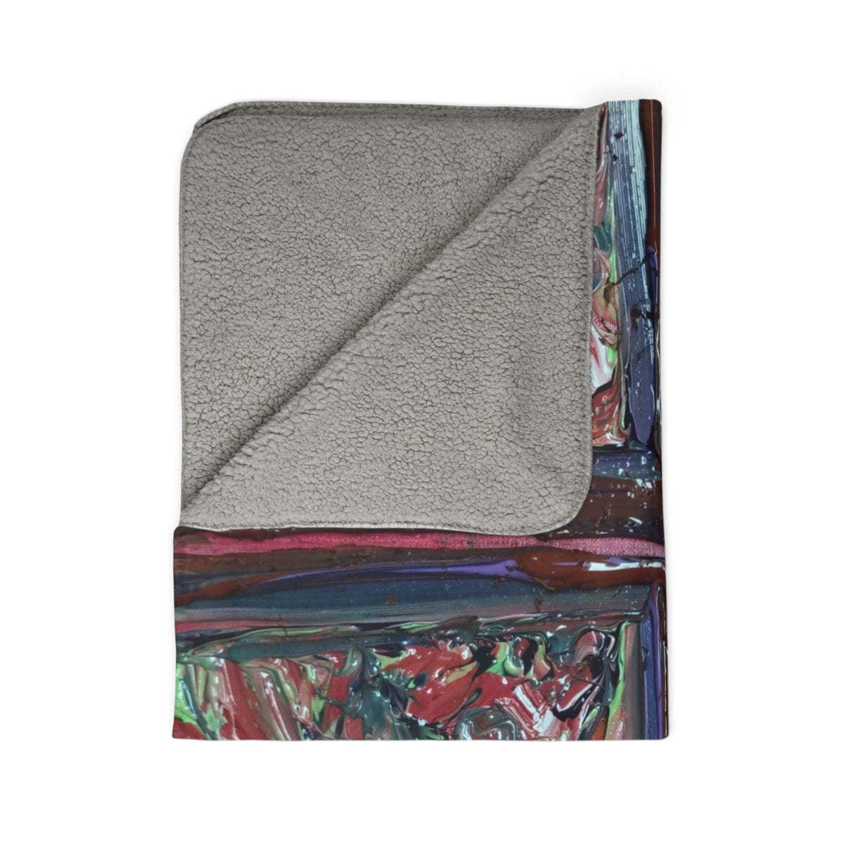 Fleece Sherpa Blanket — Abstract Cross Paint Texture in Red & Maroon