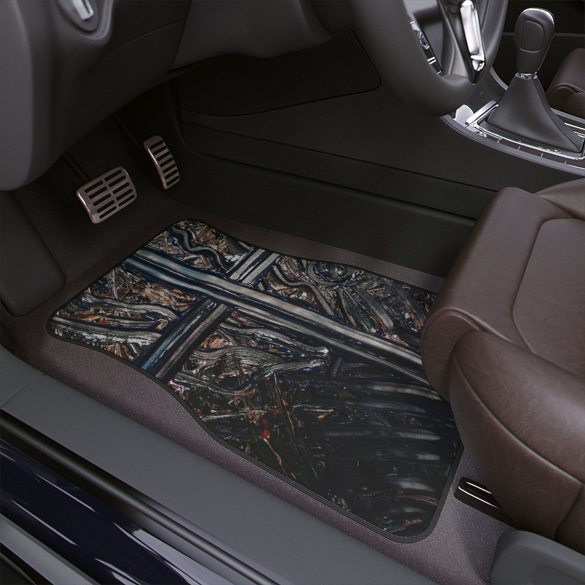 Abstract Metallic Cross Car Floor Mat — Single Non-Slip Auto Mat