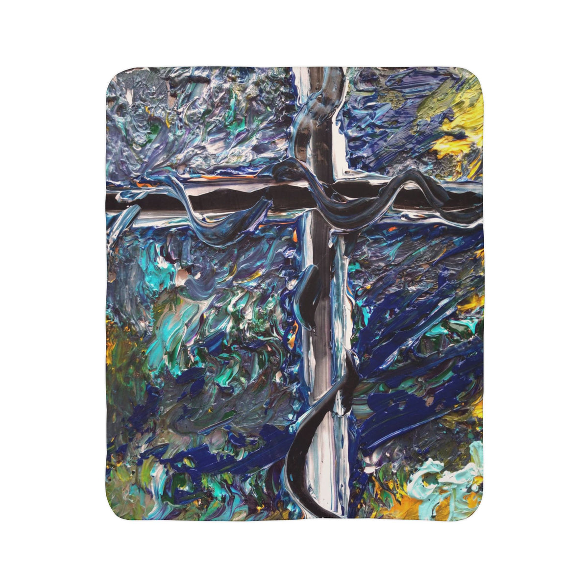 Abstract Coastal Cross Fleece Sherpa Blanket