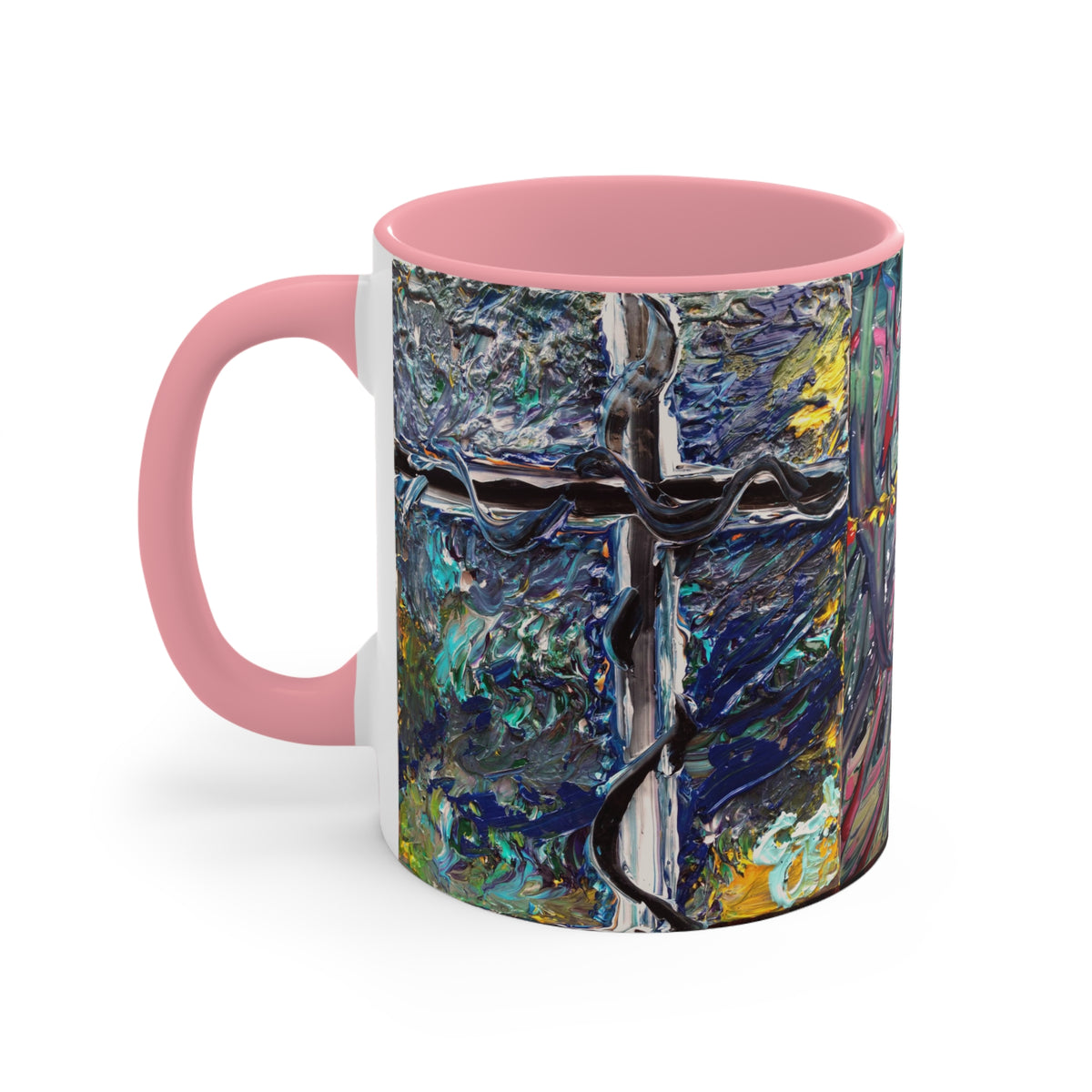 Abstract Cross Accent Mug — Colorful Textured Canvas Ceramic Coffee Cup
