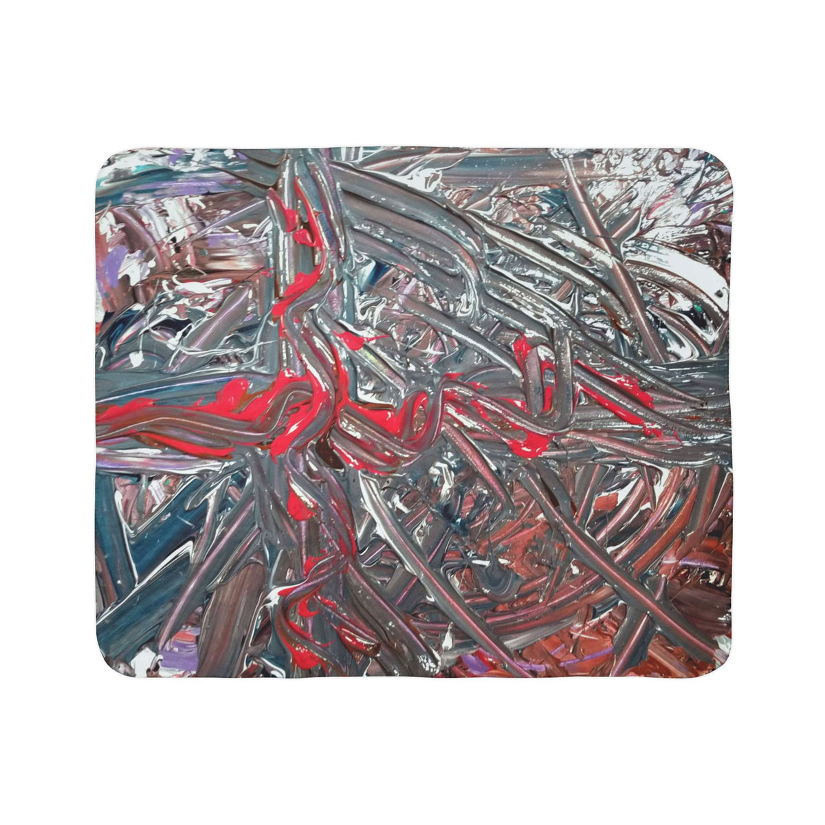 Abstract Red & Gray Sherpa Blanket — Cozy Modern Art Fleece Throw