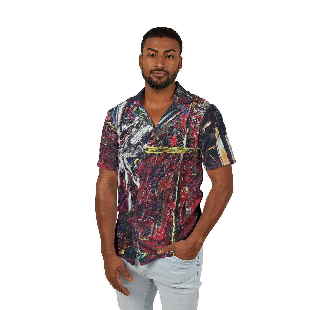 Abstract Starburst Hawaiian Camp Shirt — Bold Multicolor AOP