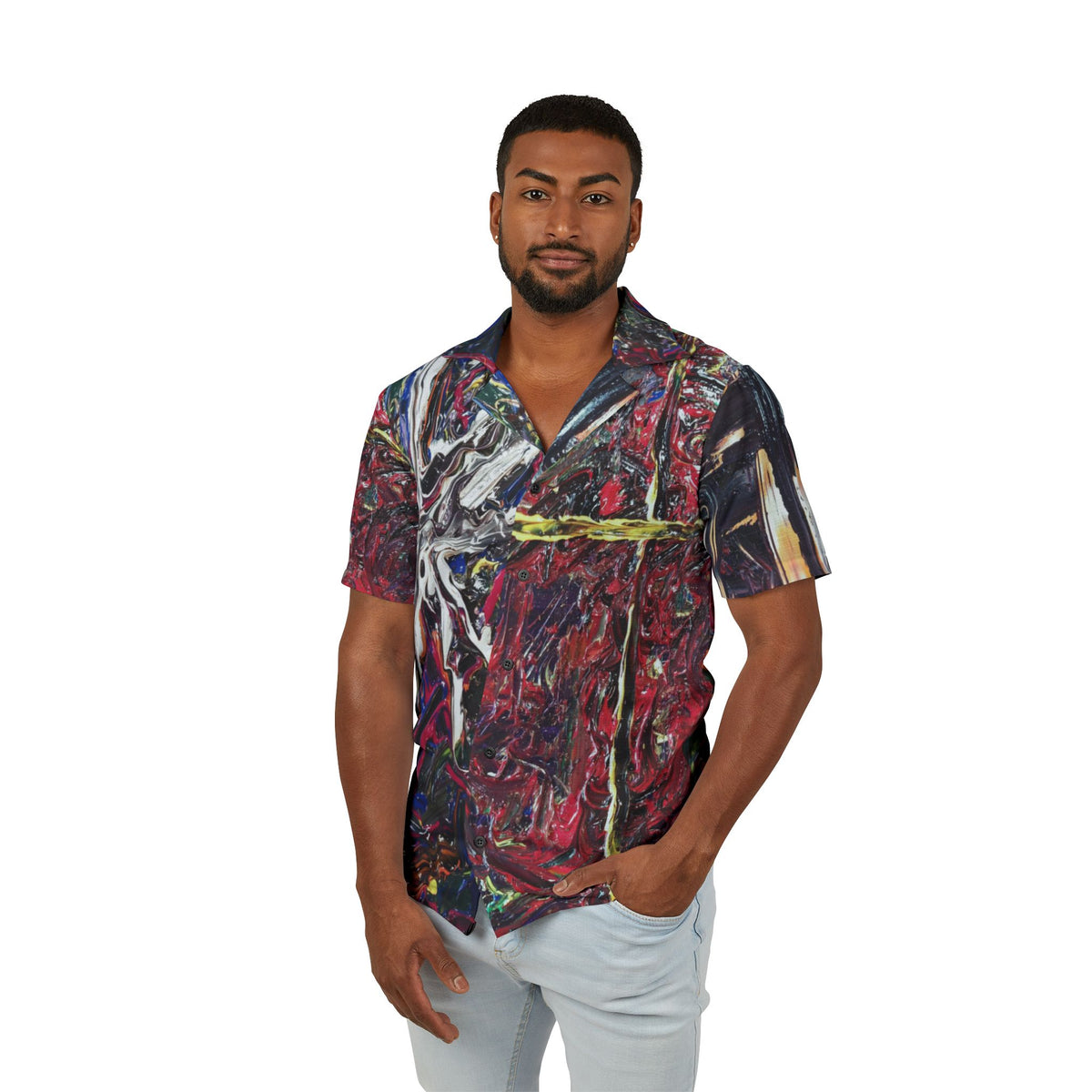 Abstract Starburst Hawaiian Camp Shirt — Bold Multicolor AOP