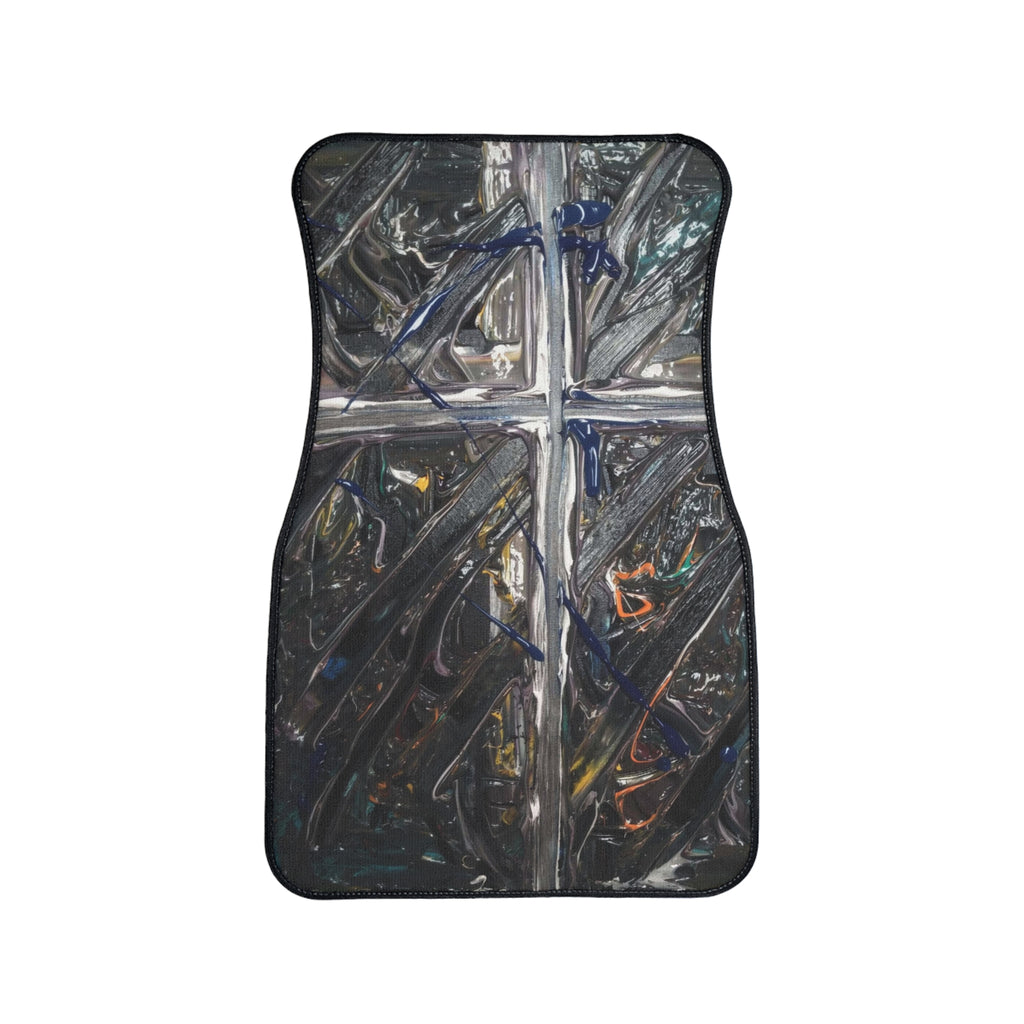 Abstract Metallic Cross Car Floor Mat — One-Piece Protective Automotive Mat