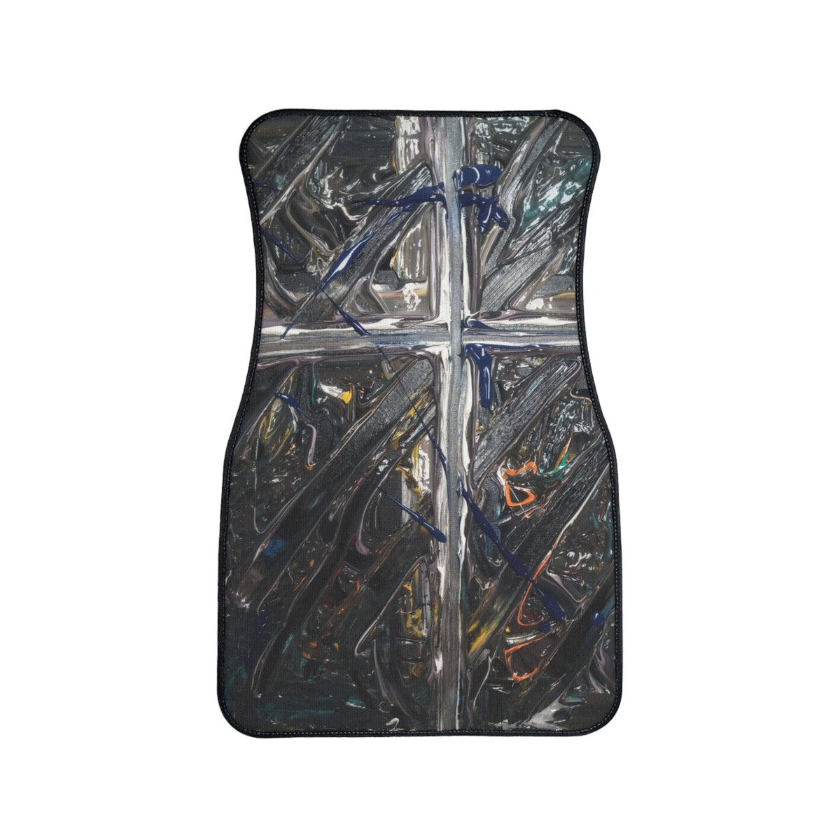Abstract Metallic Cross Car Floor Mat — One-Piece Protective Automotive Mat