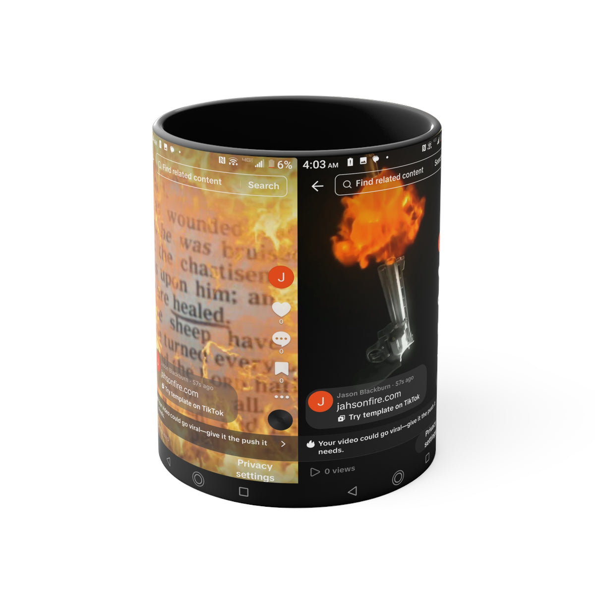 Copy of Pink Accent Mug with Fiery Lighter & Script Collage – Artistic Photo Wrap Coffee Cup