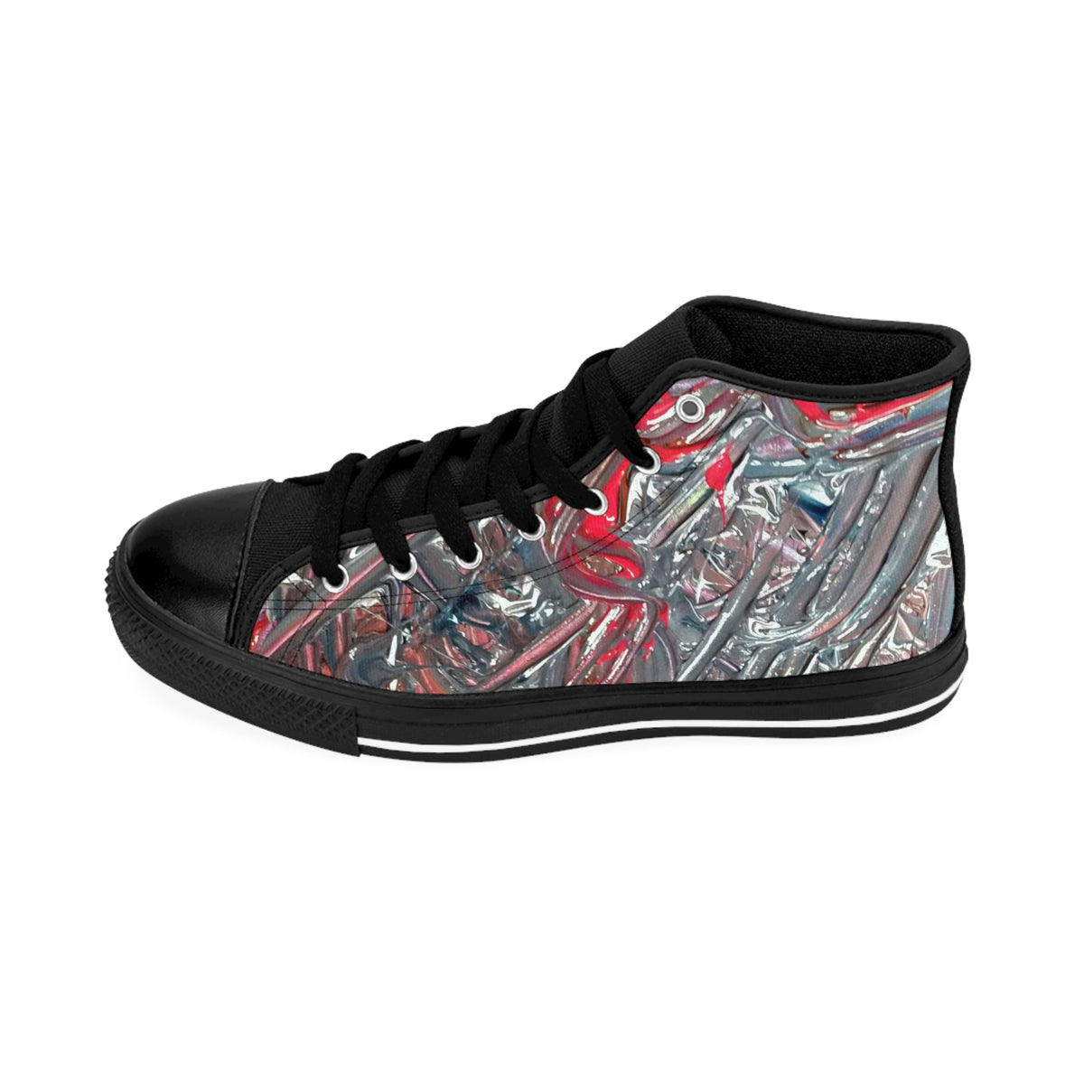 High-Top Sneakers — Red & Silver Abstract Graffiti Design