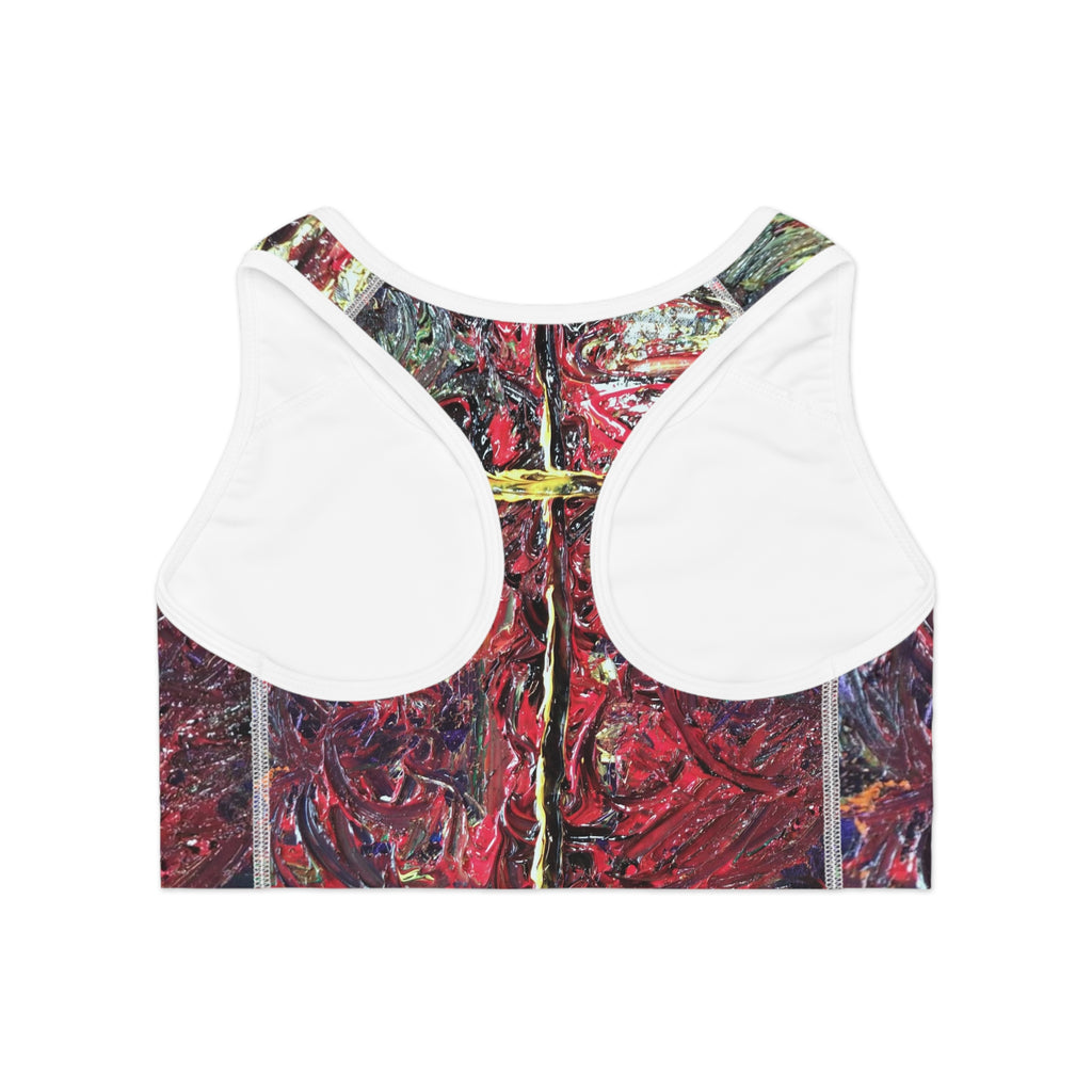 Abstract Red Texture Sports Bra — Bold Artistic Activewear