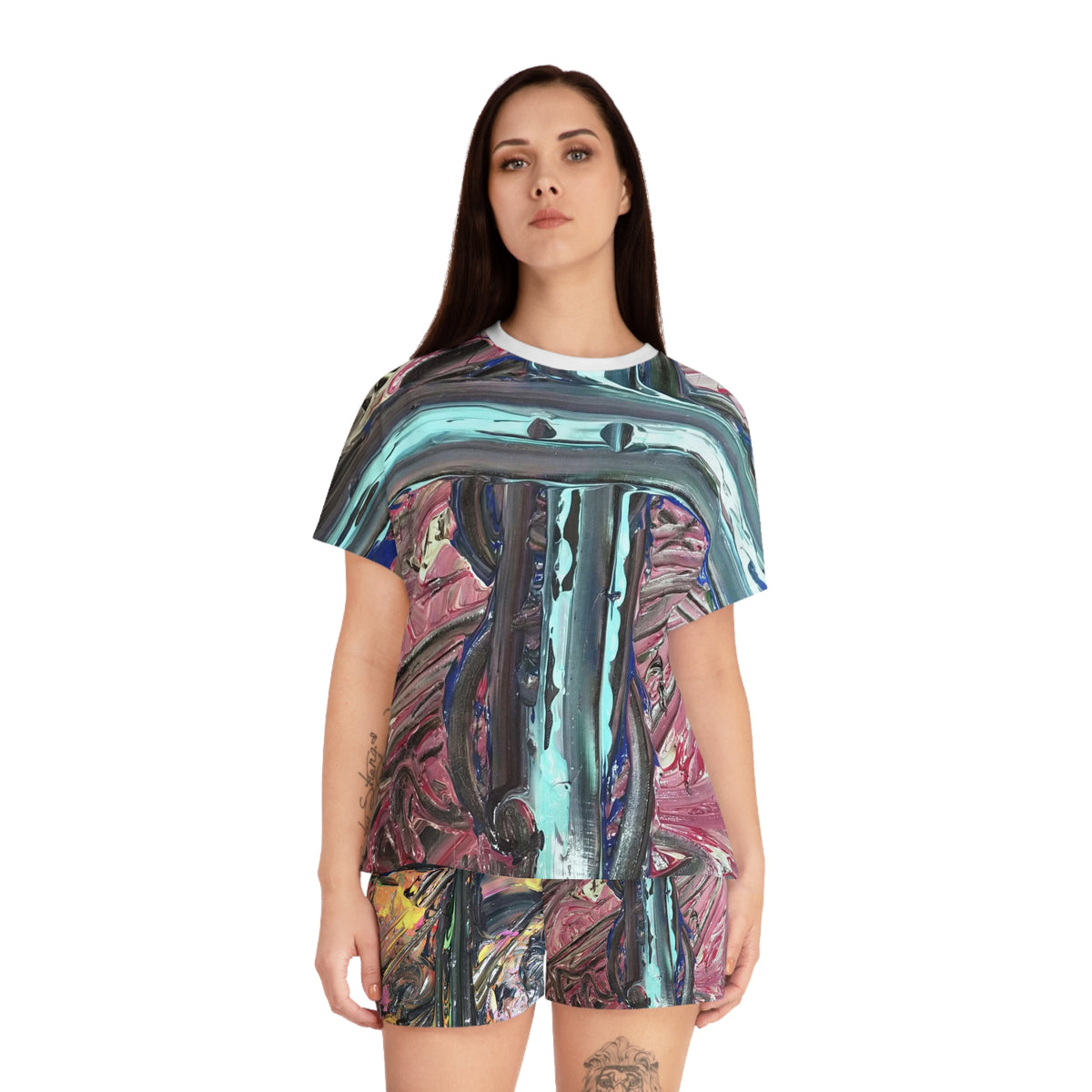 Women's Short Pajama Set — Abstract Metallic Crossbrush Sleepwear (AOP)