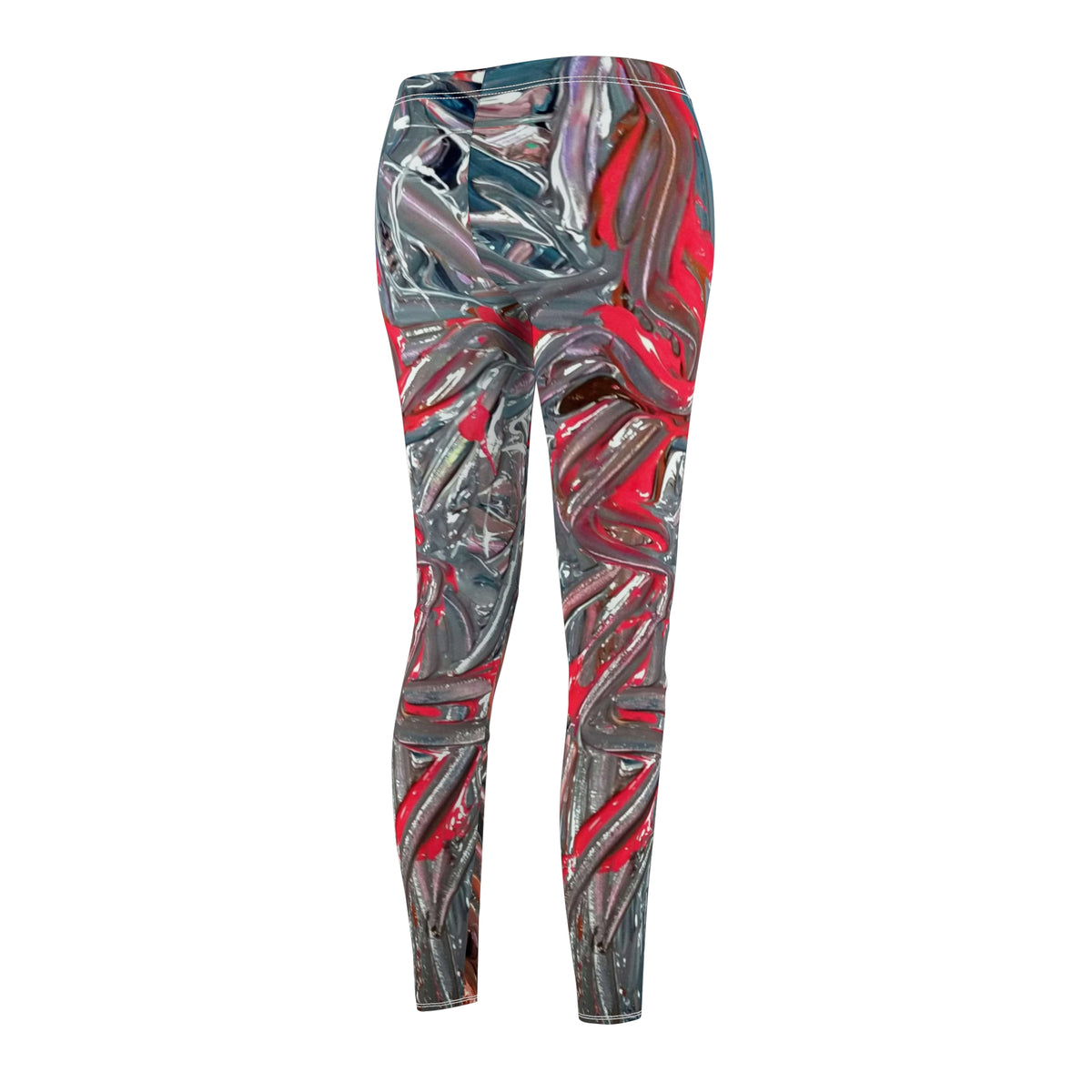 Abstract Red & Gray Swirl Leggings — Women's All-Over Print Casual Leggings